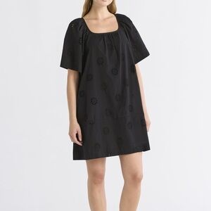 Free Assembly cotton black Square Neck Eyelet Mini Dress Short Sleeve Lined M